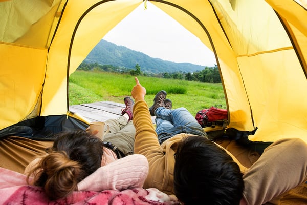 sleeping area in a tent