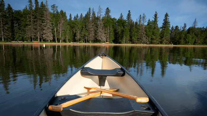 view from a boat in Prince Albert National Park